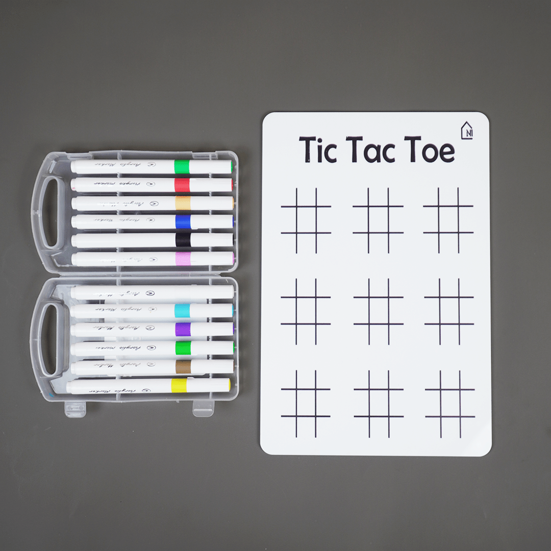 Reusable Tic Tac Toe Learning Board with Marker Pen Box & Cleaning Cloth - Memories Insite